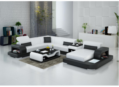 Corner sofa Sofa + USB Upholstery Living landscape Upholstered corner Designer sofa Leather sofa new