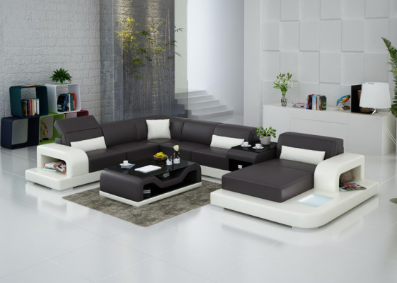 Corner sofa Sofa + USB Upholstery Living landscape Upholstered corner Designer sofa Leather sofa new