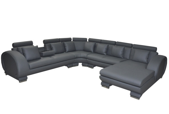 Corner Leather Sofa +USB Couch Upholstery Seat Living landscape Design XXL U-shape Suite
