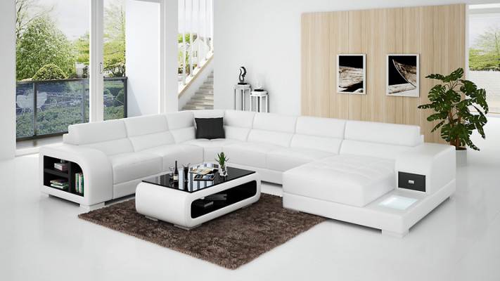 Leather Sofa Couch Living landscape Design Suite Modern Corner Sofa U-shape with USB