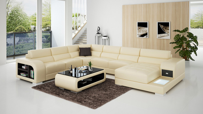 Leather Sofa Couch Living landscape Design Suite Modern Corner Sofa U-shape with USB