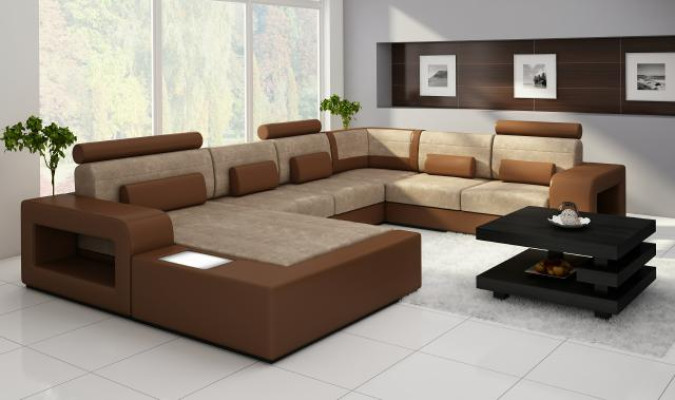 Sofa with USB Fabric Textile Leather Sofa with Lighting Living landscape Custom made