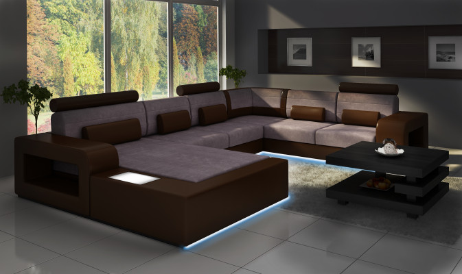 Sofa Sofa set Fabric Textile Leather Sofa with lighting Living landscape Couch !