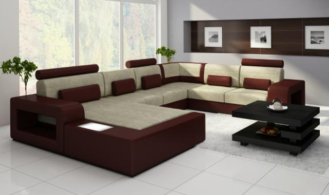 Sofa Sofa set Fabric Textile Leather Sofa with lighting Living landscape Couch !