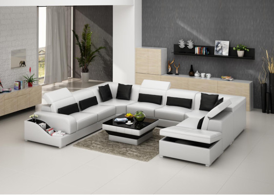 Leather Corner Sofa Living landscape Suite Design Modern Couch Sofas USB LED Stool