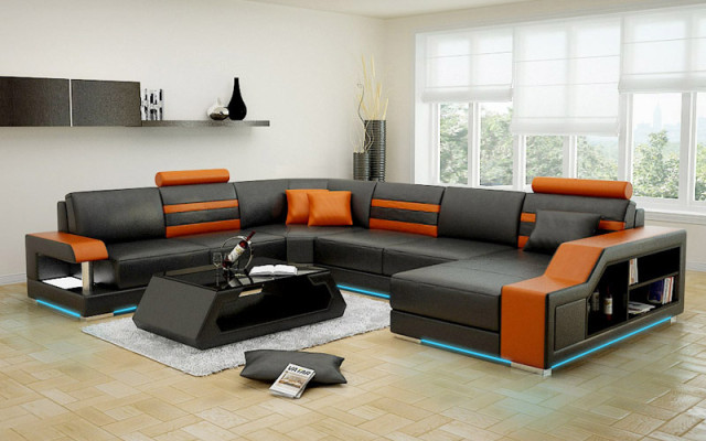 Design Sofa Corner sofa Living landscape with Shelf Upholstery Seat Suite Leather sofa USB