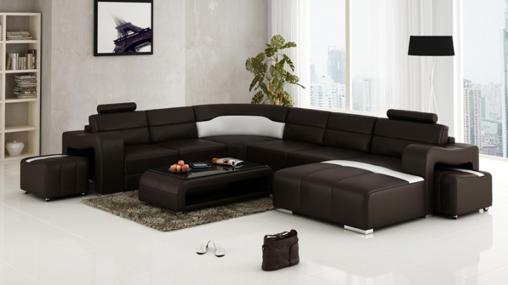 Leather sofa Couch Living landscape Corner sofa Corner Suite Design Modern Sofa with USB