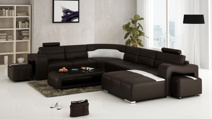 Leather sofa Couch Living landscape Corner sofa Corner Suite Design Modern Sofa
