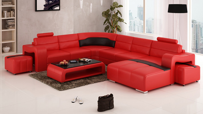 Leather sofa Couch Living landscape Corner sofa Corner Suite Design Modern Sofa