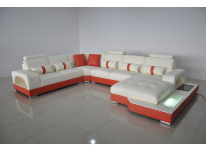 Corner sofa Leather Sofa Couch Upholstery Corner Seat Living landscape U-shape Cream Orange new