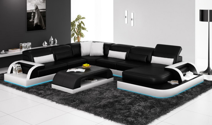 Sofa Corner sofa Design Living landscape Black Upholstery Seat Suite Leather sofa USB