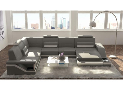 Leather sofa + USB Living landscape Corner sofa Corner Suite Design Couch Sofa Hamburg