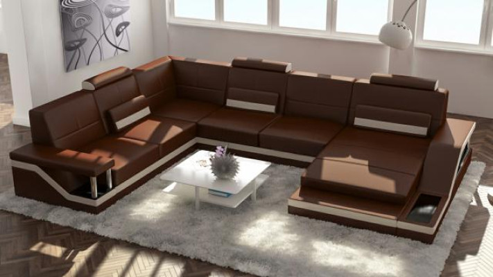 Leather sofa + USB Living landscape Corner sofa Corner Suite Design Couch Sofa Hamburg
