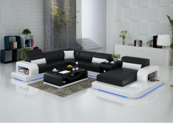 Leather sofa Couch Living landscape Corner sofa Corner Suite Design Modern Sofa G8006