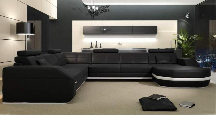 Living landscape Leather sofa Couch Corner sofa Eck Suite Design Modern Sofa with USB