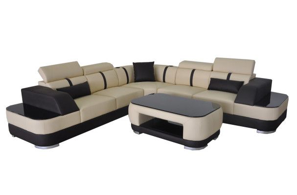 Corner Sofa + USB Leather Upholstery Corner Suite Couches L-shape +Table Living landscape