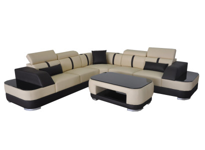 Corner Sofa + USB Leather Upholstery Corner Suite Couches L-shape +Table Living landscape