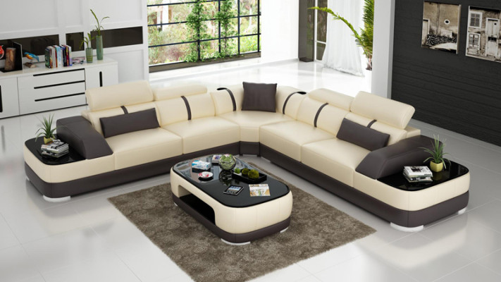 Corner Sofa + USB Leather Upholstery Corner Suite Couches L-shape +Table Living landscape