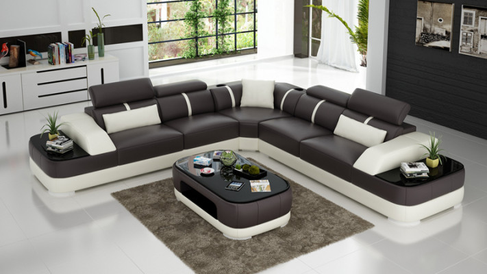 Corner Sofa Leather Upholstery Corner Seat Suite Couches L-shape + Table Living landscape