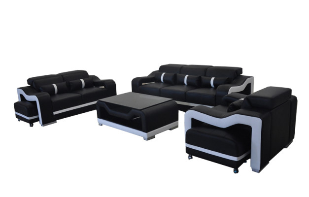 Sofa Leather +USB,Couch Upholstery Suite 3+2+1 Seat Complete Set Sets +Table