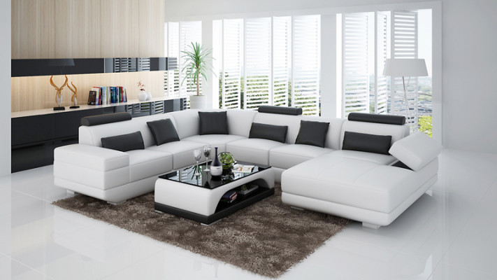 Leather sofa Couch Living landscape Corner sofa Corner Suite Design Modern Sofa Beige USB