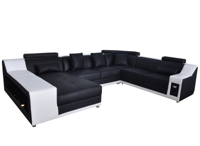 U Shaped Living room Corner sofa Seating Set Corner sofa Leather Sofa Upholstery Couch +USB
