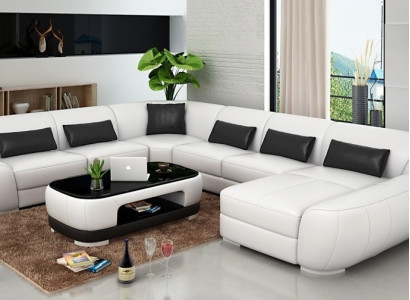 Living room highlight U-shaped leather corner sofa for contemporary luxury