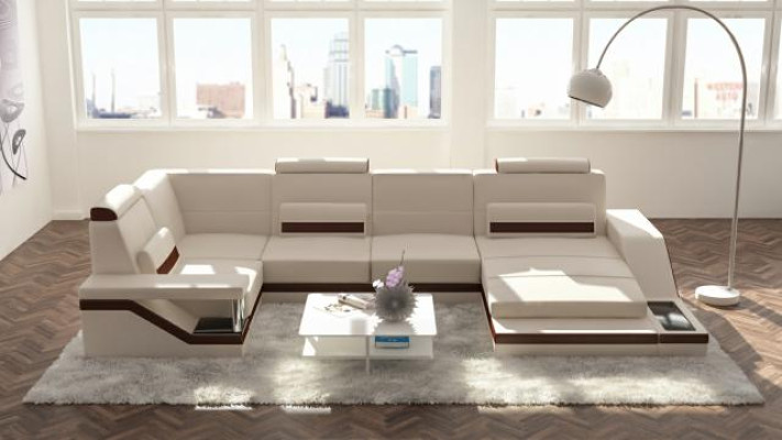 Living landscape Sofa with USB Upholstery Corner sofa Suite Textile Fabric Leather Sofas