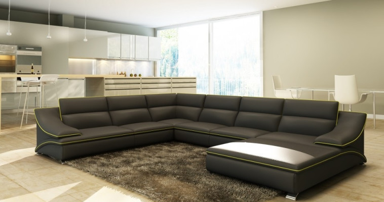 Corner sofa Leather sofa Upholstery Living landscape Couch Seat Corner Suite U-shape EltmannG