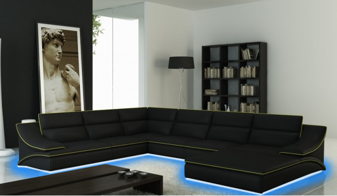 Corner sofa Leather sofa Upholstery Living landscape Couch Seat Corner Suite U-shape EltmannG