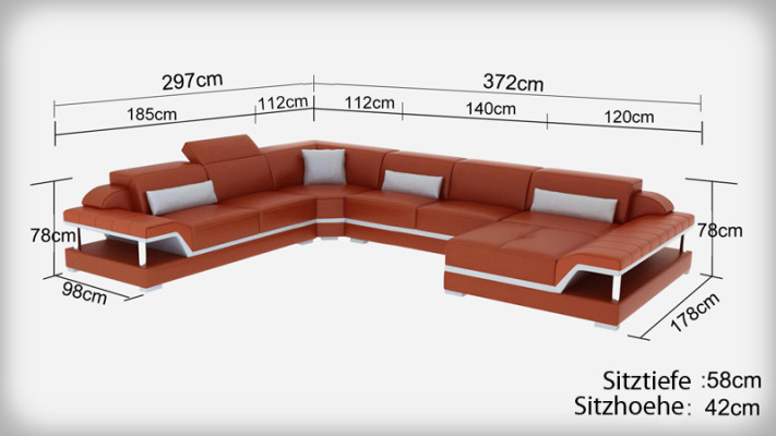 Leather sofa Couch Living landscape Corner sofa Corner Suite Design Modern Sofa G8004