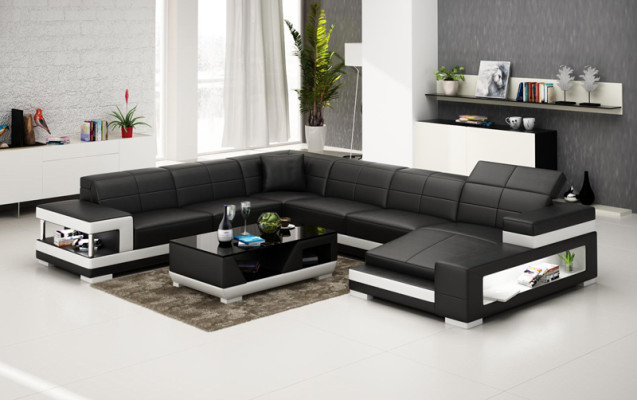 Leather sofa Couch Living landscape Corner sofa Corner Suite Design Modern Sofa G8017