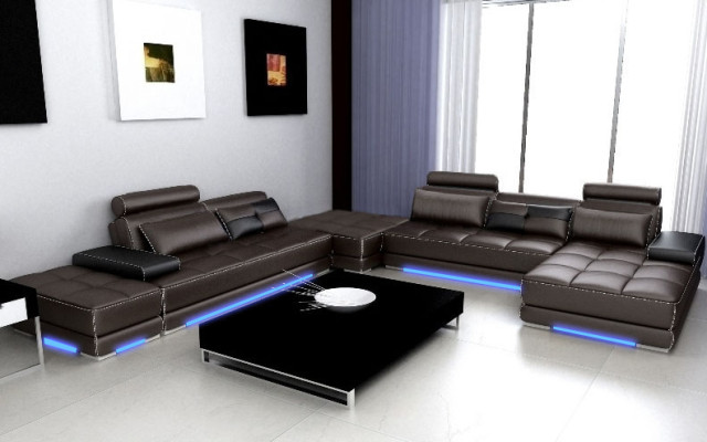 Leather sofa Couch Living landscape Corner sofa Corner Suite Design Modern Sofa + USB new