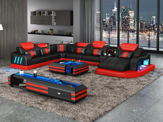 Design Living landscape Led Illuminated Corner sofa Couch Sofa Corner suite Leather sofa