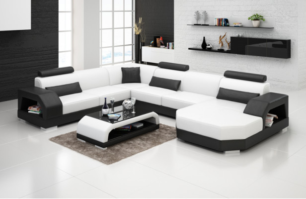 Leather sofa Couch Living landscape Corner sofa Corner Suite Design Modern Sofa with USB