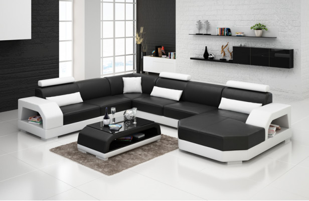 Leather sofa Couch Living landscape Corner sofa Corner Suite Design Modern Sofa with USB