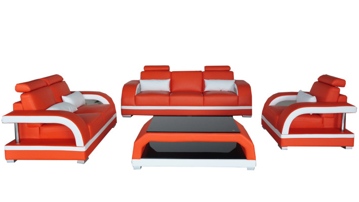 Sofa Couch Leather Upholstery Seat Couch Suite 3+2+1 USB + Table Set Design Sofa