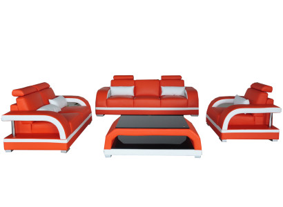 Sofa Couch Leather Upholstery Seat Couch Suite 3+2+1 USB + Table Set Design Sofa