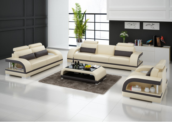 Sofa Couch Leather Upholstery Seat Couch Suite 3+2+1 USB + Table Set Design Sofa
