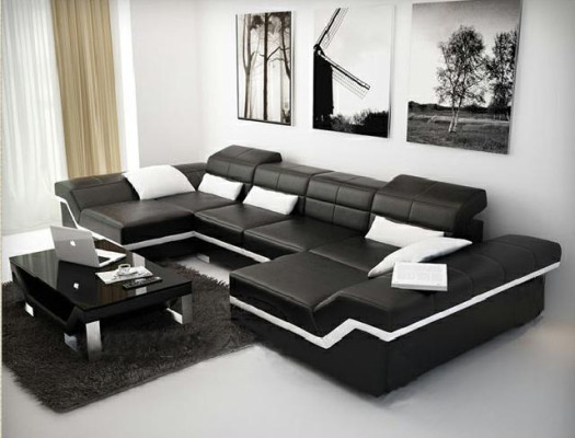 Big leather set Upholstery new leather sofa XXL Sofa with USB Corner sofa Living landscape