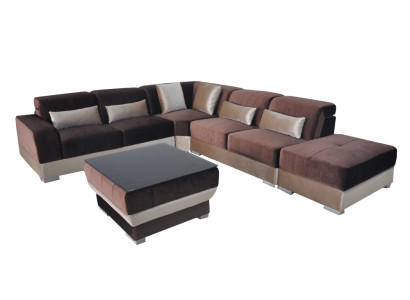 Leather Corner Sofa Living landscape Suite Design Couch Sofas USB LED Brown + Table
