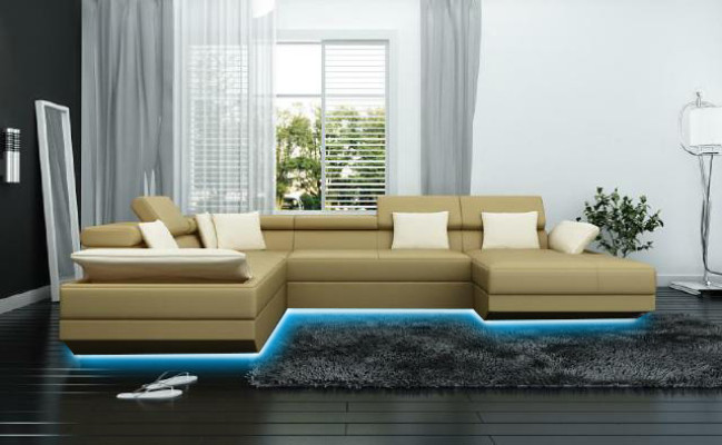 Leather sofa Sofa with USB Upholstery Corner Suite Living landscape XXL Big Corner sofa 2719D