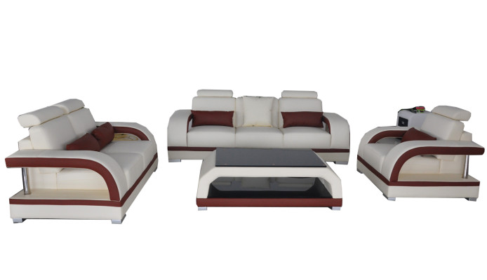 Sofa Couch Leather Upholstery Seat Couch Suite 3+2+1 Table Set Design Sofas