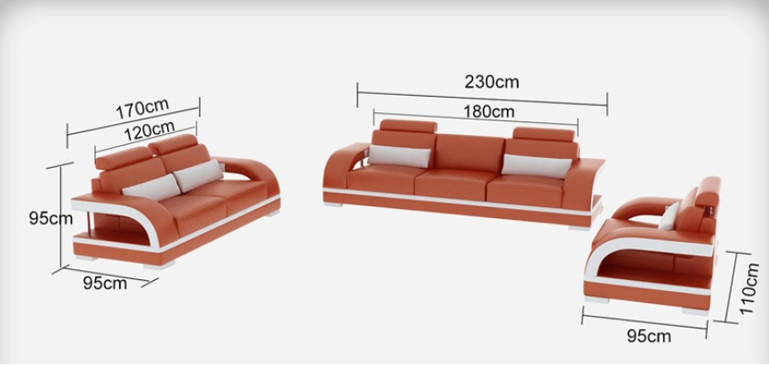 Sofa Couch Leather Upholstery Seat Couch Suite 3+2+1 Table Set Design Sofas
