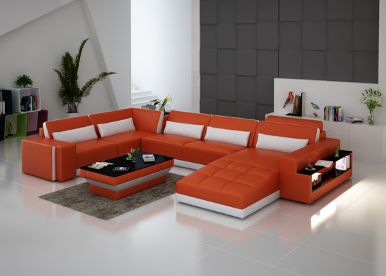 Leather sofa with USB Couch Living landscape Corner sofa Corner Suite Design Modern Sofa