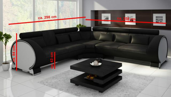 Corner sofa VIGO "LT01" Corner sofa + USB, Sofa Corner suite Leather sofa Leather Textile Fabric