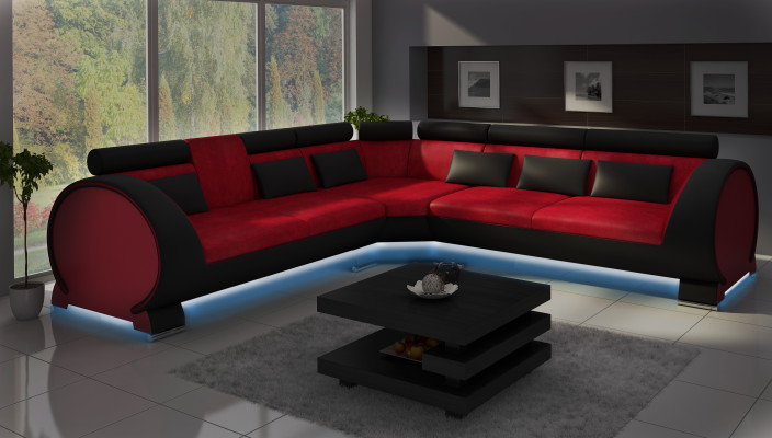 Corner sofa VIGO "LT01" Corner sofa + USB, Sofa Corner suite Leather sofa Leather Textile Fabric