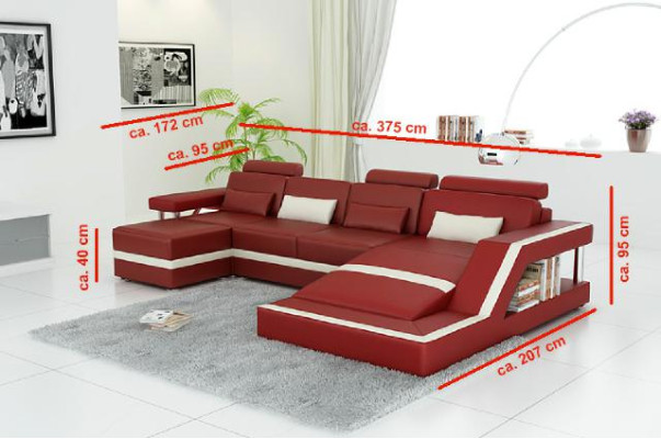 Designer Living landscape Big Modern leather sofa with USB HAMBURG III Corner sofa Sofa