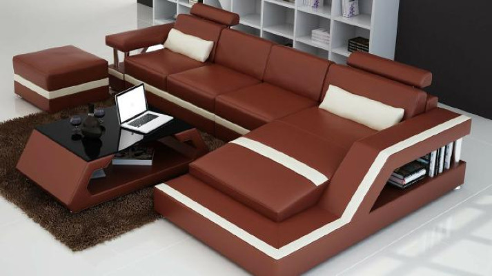 Designer Living landscape Big Modern leather sofa with USB HAMBURG III Corner sofa Sofa