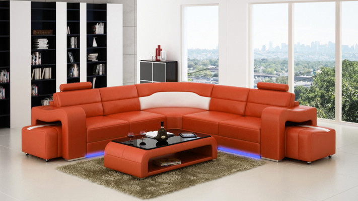 Leather sofa Couch Living landscape Corner sofa Corner Suite Design Modern Sofa F3008B